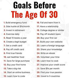 a poster with the words goal before the age of 30