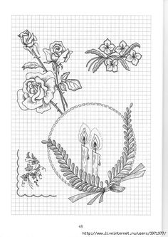 a cross stitch pattern with roses, candles and leaves in the center on a sheet of graph paper