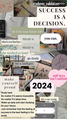 a collage of different types of papers with text and pictures above them that say success is a decision