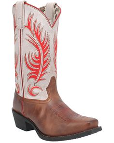 Laredo Women's Feather Love Western Boots - Square Toe Womens Cowgirl Boots, Boots Square Toe, Red Feather, Heel Caps, Leather Pulls, Rubber Heels, Boots For Sale, Short Boots, Cowgirl Boots