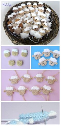 there are pictures of sheep made out of yarn