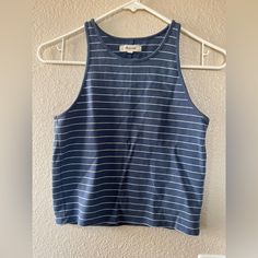 Never Worn. This Top Is Super Cute But Just Didn’t Fit Me Well. Fits More Mid Length Crop Than A Sports Bra Length Navy Casual Crop Top For Summer, Blue Cotton Tank Crop Top, Madewell Top, Mid Length, Madewell, Sports Bra, Super Cute, Crop Tops, Womens Tops