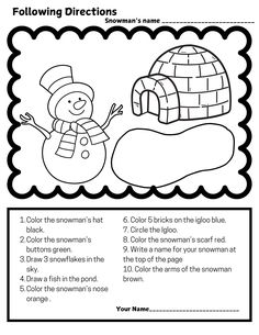 a snowman worksheet for kids to learn how to make an iglooh