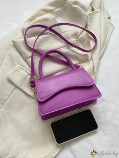 BirdinBag - Stylish Mini Purple PU Flip Square Bag with Adjustable Shoulder Strap Purple Bags With Adjustable Handle For Daily Use, Purple Bag With Adjustable Handle For Daily Use, Daily Use Purple Bag With Adjustable Handle, Trendy Purple Satchel For Everyday Use, Trendy Purple Shoulder Bag For Errands, Trendy Purple Everyday Satchel, Large Capacity Purple Crossbody Bag, Purple Large Capacity Crossbody Bag, Purple Rectangular Baguette Bag For Everyday Use