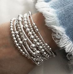 Sterling Silver Bracelets Women, Sterling Silver Beaded Bracelet, Silver Stacking Bracelets, Silver Beaded Bracelets, Bracelets Stacked, Tube Bead Bracelet, Silver Jewelry Bracelets, Silver Bracelet Stack, Sterling Silver Jewelry Bracelets