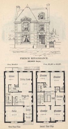 an old house with two floors and three stories on the first floor is shown in this drawing