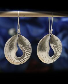 Fish Earrings, Fish Jewelry, Fish Fish, Silver Fish, Hill Tribe Silver, Northern Thailand, Nautical Jewelry, Dangling Earrings, Fish Art