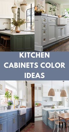 the kitchen cabinets are painted blue and white