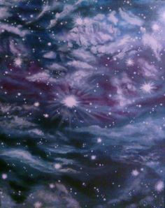 an abstract painting with stars in the sky