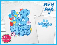 This Blues Clues Custom Birthday design will definitely be a hit! All of our threads are made of poly-rich or full poly material with a super soft cotton feel. We aim to provide the absolute best customer service experience. If you have any questions or concerns, please reach out to us. You will usually have a response within a couple hours. Don't forget to add both Name and Age if you are purchasing both back and front or just the Age if you purchasing the front only. AVAILABLE SIZE: BABY: 0-3 Blues Clues Birthday Shirt, Blues Clues Birthday, Customer Service Experience, Blue's Clues, Blues Clues, Birthday Design, Tag Design, Love Blue, Custom Birthday