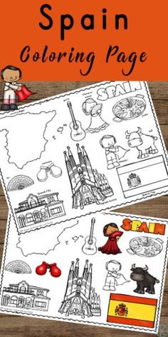 the spanish language coloring page for kids with pictures of spain and other countries on it