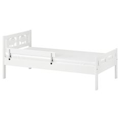 a white bed frame with two rails on each side