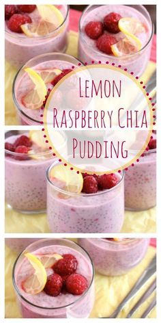 lemon raspberry chia pudding in small glasses