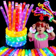 PRICES MAY VARY. 𝗨𝗻𝗶𝗾𝘂𝗲 𝗟𝗶𝗴𝗵𝘁 𝗨𝗽 𝗣𝗼𝗽 𝗧𝘂𝗯𝗲𝘀: UrChoice Light Up Pop Tubes comes in an assortment of 8 vibrant colors(red, orange, yellow, green, blue, purple, pink, deep blue). offering an array of choices for your glow parties, camping games, and movie night supplies needs. 𝗙𝘂𝗻 𝗣𝗮𝗿𝘁𝘆 𝗙𝗮𝘃𝗼𝗿𝘀: Ideal as Halloween party supplies, bag stuffers for birthday parties, wedding parties,and dance parties, these tubes add an extra glow to your events, ensuring they are memorable. 𝗦𝗮𝘁𝗶𝘀𝗳𝘆𝗶𝗻𝗴 𝗣𝗼𝗽𝗽𝗶𝗻𝗴 𝗦𝗼𝘂𝗻𝗱𝘀: The Pop Tubes create a pleasing pop sound when pulling, providing stress relief and sensory stimulation, making them a captivating addition to your party accessories or neon parties. 𝗜𝗻𝘁𝗲𝗿𝗮𝗰𝘁𝗶𝘃𝗲 𝗣𝗼𝗽 𝗧𝘂𝗯𝗲 𝗙𝘂𝗻: Twist, retrac Glow Sticks Party, Minecraft Pinata, Toddler Party Favors, Return Gifts For Kids, Glow Stick Party, Glow In Dark Party, Glow In The Dark Party, Glow Party Supplies, Bulk Party Favors