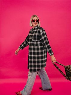 Get your grunge on with the Bois Lie Oversized Plaid Shirt! This soft and cool shirt boasts a 90's vibe, perfect for Fall layering. Its oversized fit adds an edge to any look. Plaid never looked so good! -It's giving 90's grunge and we're here for it! -Perfectly oversized and boxy fit -Drop shoulder detail -Layer with every band tee you own! -Oversized front pockets! -Longline length -Collar detail -Button front closure -65% Cotton; 35% Polyester SIZING: The shirt is meant to have a relaxed, ove Oversized Plaid Shirts, Fall Layering, 90's Grunge, Fall Layers, Denim Coat Jacket, Girls Night Out, Concert Outfit, Sweater Shop, Plaid Shirt