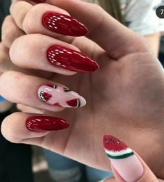 Watermelon Nail Art, Bright Summer Acrylic Nails, Watermelon Nails, Grunge Nails, Summer Acrylic Nails, Sparkly Nails, Nails Desing, Classy Nails, Dream Nails