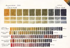 the color chart for different shades of brown, yellow and blue is shown in this drawing