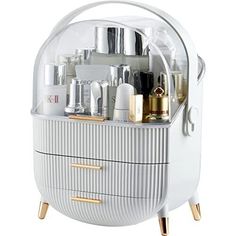 CANITORON Makeup Storage Organizer，Cosmetics Display Case with 2-Layer Storage Box and Transparent Cover, Bedroom Vanity Desk and T1-White 😀【Product Size】: 11.4×8.1×14.4in. As a light luxury makeup organizer. White appearance with transparent acrylic lid and delicate golden handle with non-slip feet. It looks more exquisite and elegant. 👍【Compartmentalized Storage】: Three layers of large capacity and powerful storage. No problem even for tall bottles of skin care products. It can store 14 tall bottles of Water emulsion, 6 bottles of essence, 4 lipsticks ，6 boxes of eye shadow, 6 boxes of loose powder and some jewelry. It can keep your vanity desk in order. 😲【Dust Proof, Easy to Carry】: Transparent acrylic cover can stand. No hand-holding required. Compared with other acrylic storage box Bedroom Vanity Desk, Skincare Storage, Bathroom Countertop Storage, Makeup Storage Organizer, Bathroom Gifts, Makeup Storage Organization, Countertop Storage, Acrylic Storage, Cosmetic Display