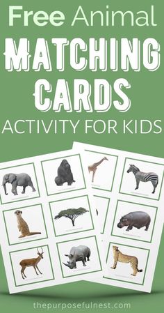 the free animal matching cards for kids to learn how to read and use them as an activity