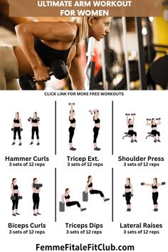 the ultimate arm workout for women is shown in this image, with instructions to do it