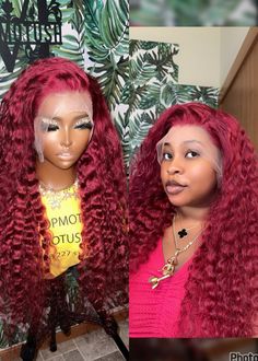 "Ready to ship  Description: highlighted Deep curls virgin  HD Transparent  lace frontal  100% Virgin Hair Wig   Human Hair can be dyed, permed, curled Wig has extra wigs combs on the four edges & straps   Zero sheddings  Color: Burgundy  Condition: New  Length: 26 \" inches full  Lace Type: 13 x4 Lace in Front  Parting Space: can be part as you like   Knots: HD Transparent lace  Baby Hairs: yes & can be optional  Density: 200 density  Hair Type :Deep curls" Curled Wig, Full Lace Frontal, Cloth Jewelry, Virgin Hair Wigs, Baby Hairs, Frontal Wig, Wigs For Women, Water Waves, Lace Frontal Wig