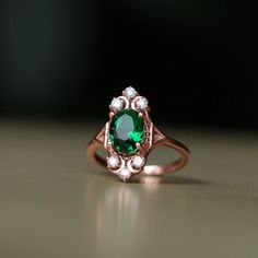 Moon Goddess Emerald Ring Triple Moon Emerald Gold Plated | Etsy Turkey Antique Emerald Ring Unique, Rose Gold Oval Ring For May Birthstone, Oval Crystal Promise Ring For May Birthstone, Oval Emerald Ring In Rose Gold, Oval Emerald Crystal Ring, Zelda Au, Emerald Gold Ring, Antique Emerald Ring, Emerald Ring Vintage