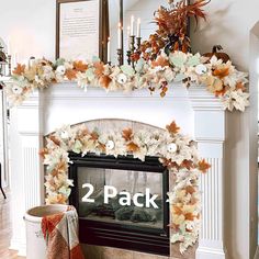 the fireplace is decorated with flowers and candles for two pack time to put on it