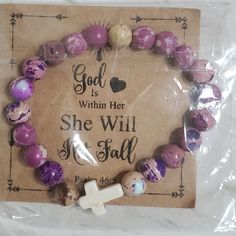 New Christian Beaded Stretch Cross Bracelet Purple Spiritual Purple Spiritual, Abalone Shell Bracelet, Toggle Clasp Bracelet, Pearl Charm Bracelet, Gold Heart Bracelet, Starfish Bracelet, Silver Link Bracelet, Purple Gems, Floral Bracelet