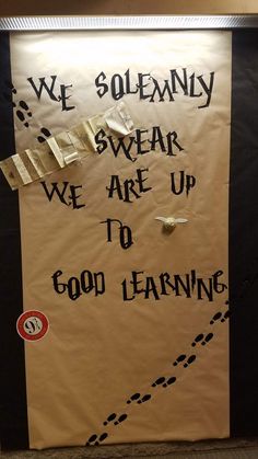 a bulletin board with writing on it that says we solemnly swear we are up to good learning