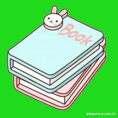 a stack of books with the word book written on it and a small animal sticking out of