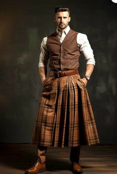 Men In Dresses Aesthetic, Kilt Outfit Men, Mens Skirt, Male Styling, Men In Dresses, Elegant Witch, Kilt Pattern