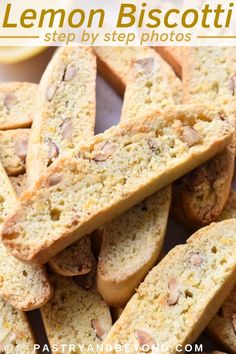 lemon biscotti is cut into small pieces and stacked on top of each other