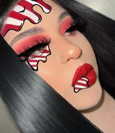 Candy Cane Makeup, Christmas Face Painting, Hand Makeup, Cute Halloween Makeup, Christmas Makeup Look, Holiday Makeup Looks, Cute Eye Makeup