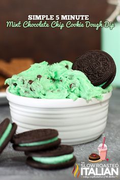 an instagram page for cookies and mint green frosted ice cream in a bowl