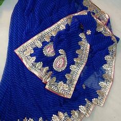 26 Likes, 1 Comments - Wedding sarees And Suits (@jhakhas_com) on Instagram: “Our gota work blue saree is just what u want to make a glam statement at the next wedding! Its a…” Bandhej Saree, Gota Patti Work, Indian Saree Blouse, Indian Saree Blouses Designs, Online Saree, Blue Saree