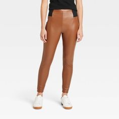 Women's High-Waisted Faux Leather Ankle Leggings - A New Day Brown Xs I Removed The Tags But Never Wore These Pants. New Condition. #Hocspring Fall Leggings, Fleece Leggings, Velvet Leggings, Women Rising, Stretch Leggings, Soft Leggings, Womens Tights, High Rise Leggings, Faux Leather Leggings