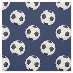 a blue background with black and white soccer balls