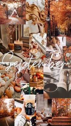 a collage of photos with the words coffee and autumn