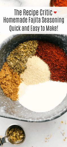 the ingredients for homemade fajita seasoning in a bowl