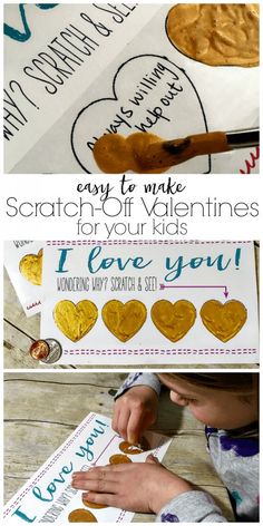 valentine's day craft for kids to make scratch - off valentines with gold hearts