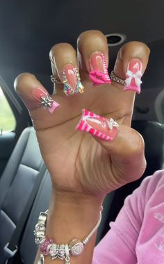 Short Pink Nails, Junk Nails, Long Acrylic Nail Designs, Hard Nails, Duck Nails, Colored Acrylic Nails, Girly Acrylic Nails, French Tip Acrylic Nails, Short Square Acrylic Nails