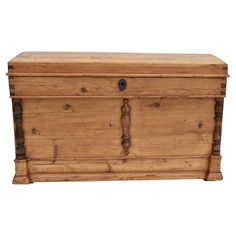 an old wooden chest is shown against a white background