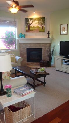 the living room is clean and ready for us to use in its new owner's home