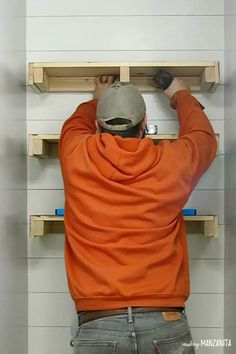 It all starts coming together when you attach the floating shelves to the wall above the toilet. First, you definitely want to find the studs in your wall and then screw the base into the wall using 2.5 inch wood screws (about 2 screws on each stud). #shelf #shelves #floatingshelves #DIY #farmhouse Bathroom Storage Over Toilet, Shelves Over Toilet, Over Toilet, Build Floating Shelves, Floating Shelves Diy, Room Shelves, Small Bathroom Storage