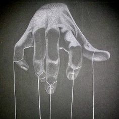 a chalk drawing of a hand holding something in it's palm and two fingers