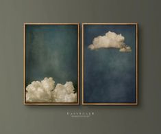 two framed pictures with clouds in the sky