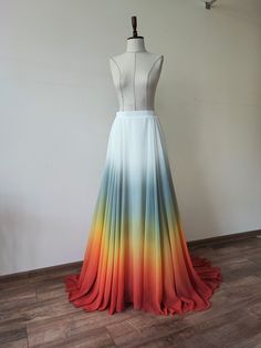 Hand painted ombre wedding skirt. Sunset wedding skirt. Beach wedding skirt. Choose fabric - fine chiffon, french chiffon or silk. Ombre colors of your choice. Be NOTED!  It takes at least 3 - 4 months to make this painted skirt model. When ordering on Etsy the table gives the longest period of two months. Please have in mind the necessary period of making it.  ✄----------------------- This skirt will be custom made to best fit each unique body. ✄--------------- In order to do that, contact me a Multicolor Long Skirt For Wedding, Red Summer Wedding Skirt, Ombre Skirt, Ombre Wedding Dress Orange, Diy Dip Dye Wedding Dress Ombre, Dip Dyed Wedding Dress Ombre, Tie Dye Wedding Dress Dip Dyed, Floral Ombre Wedding Dress, Ombre Wedding Dress