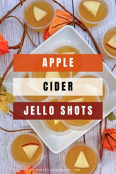 apple cider jello shots on a white plate