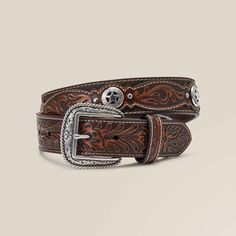 Western Star Medallion Belt | Ariat Leather Concho Belts For Western-themed Events, Adjustable Concho Belt Buckles For Western-themed Events, Classic Concho Belt For Western-themed Events, Leather Concho Belt Buckles For Rodeo, Western Brown Belt With Concho, Western Style Brown Concho Belt, Brown Concho Belt Buckles For Rodeo, Western Brown Belt Buckles With Silver Buckle, Ariat Belts