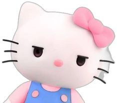 a hello kitty doll with a blue dress and pink bow on it's head